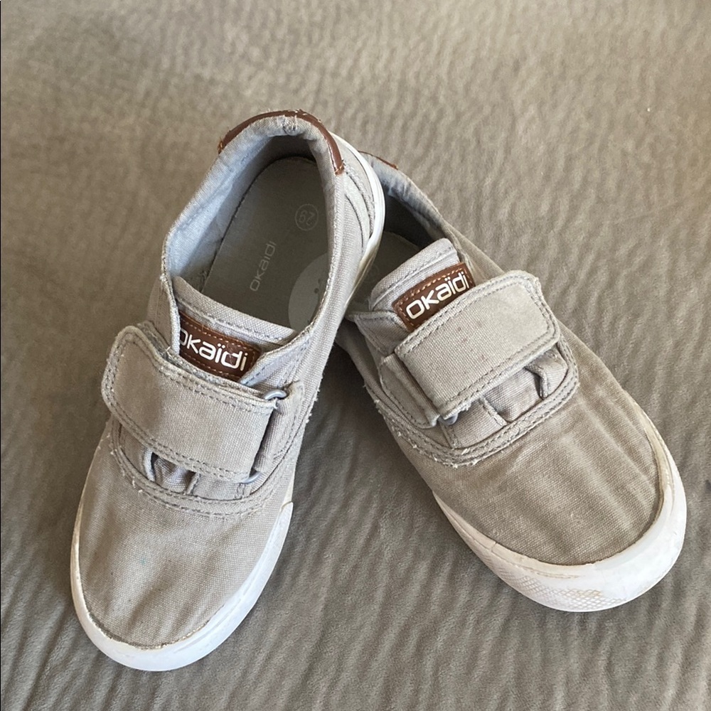 Tan Canvas Velcro Sneakers with White Soles Size 29
